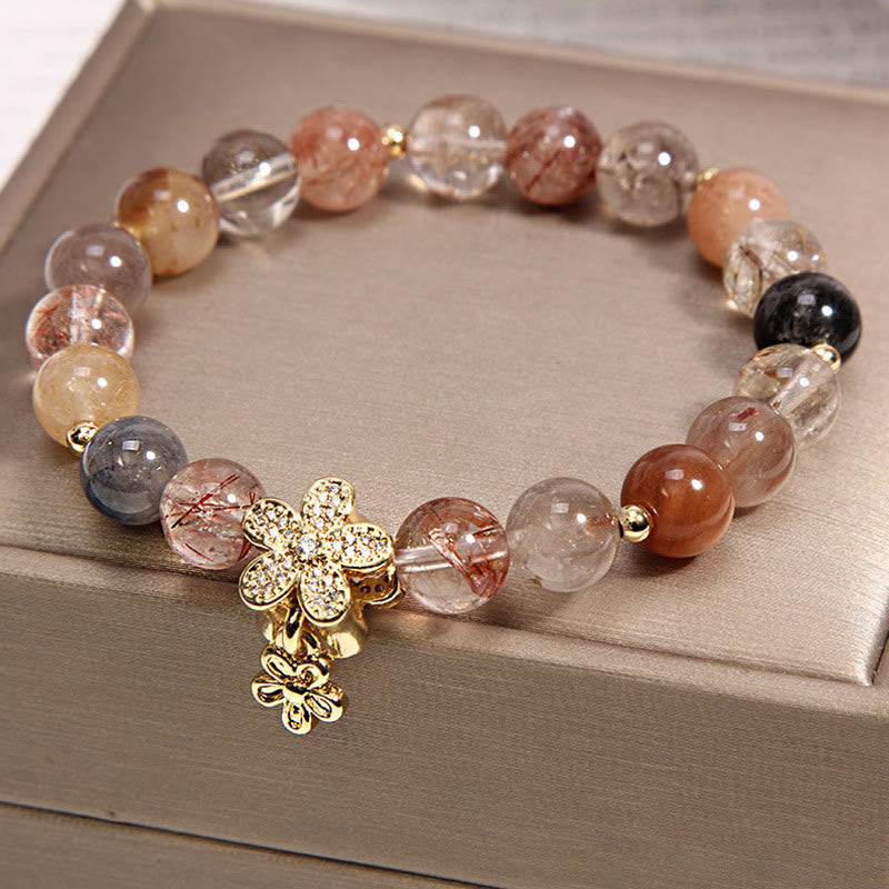 Buddha Stones Multicolored Rutilated Quartz Citrine Wealth Protection Flower Bracelet Bracelet BS Rutilated Quartz&Citrine