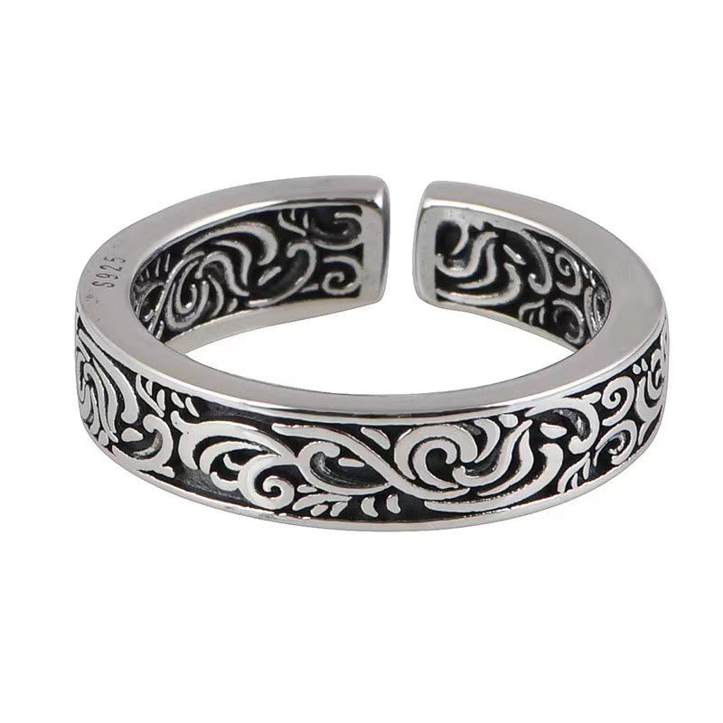 Buddha Stones Tang Dynasty Flower Design Copper Luck Adjustable Ring Ring BS 1
