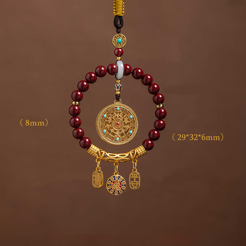Buddha Stones Natural Cinnabar Wish Ruyi Peace Blessing Car Hanging Decoration Car Hanging Decoration BS 14