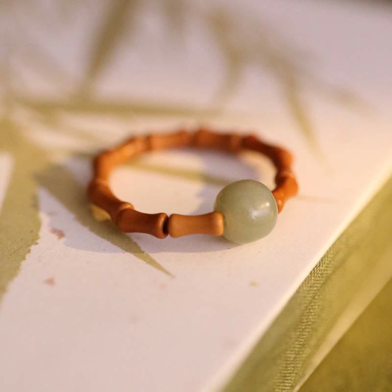 Buddha Stones Hetian Jade Beaded Bamboo Prosperity Luck Ring Ring BS Hetian Jade (Prosperity ♥ Abundance)