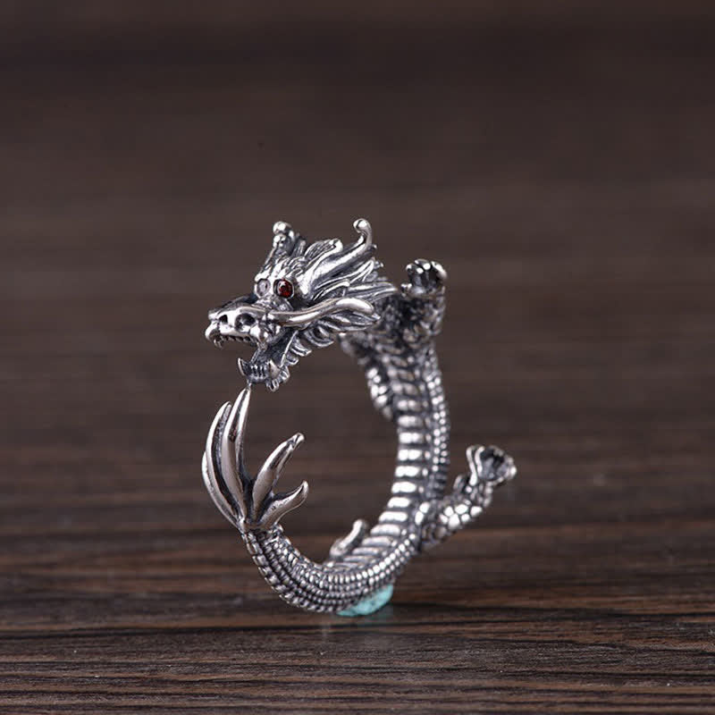 Foviel 925 Sterling Silver Dragon Luck Protection Ring