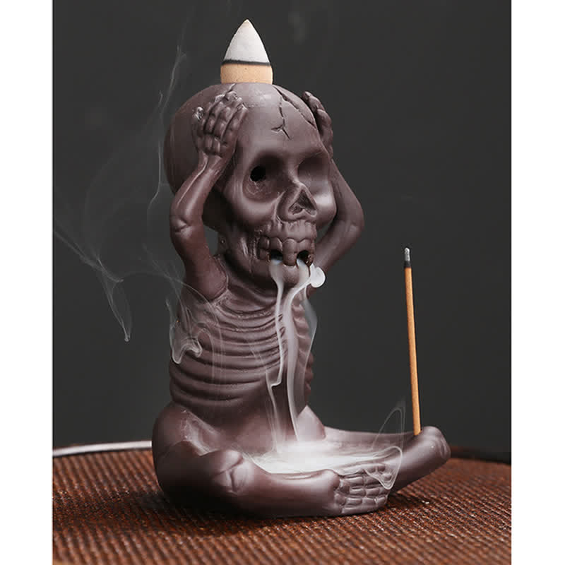 Buddha Stones Little Skull Ghost Purple Clay Backflow Smoke Fountain Peace Incense Burner Decoration Incense Burner BS 13