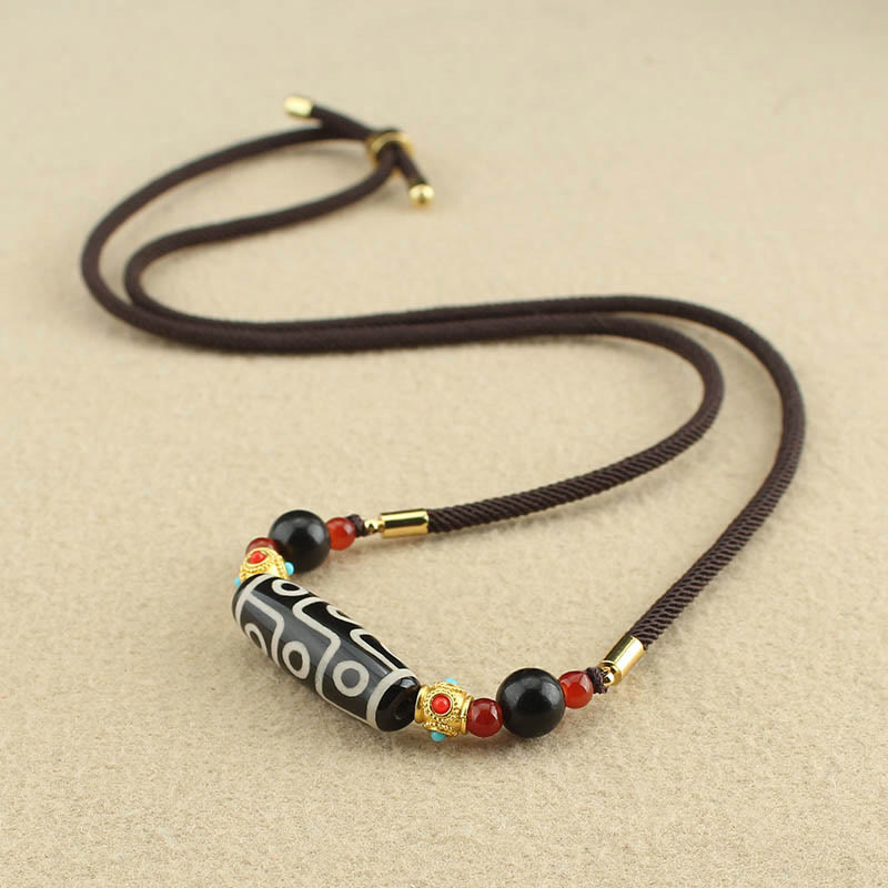 Buddha Stones Tibetan Nine-Eye Dzi Bead Protection Blessings String Necklace Pendant Necklaces & Pendants BS 2