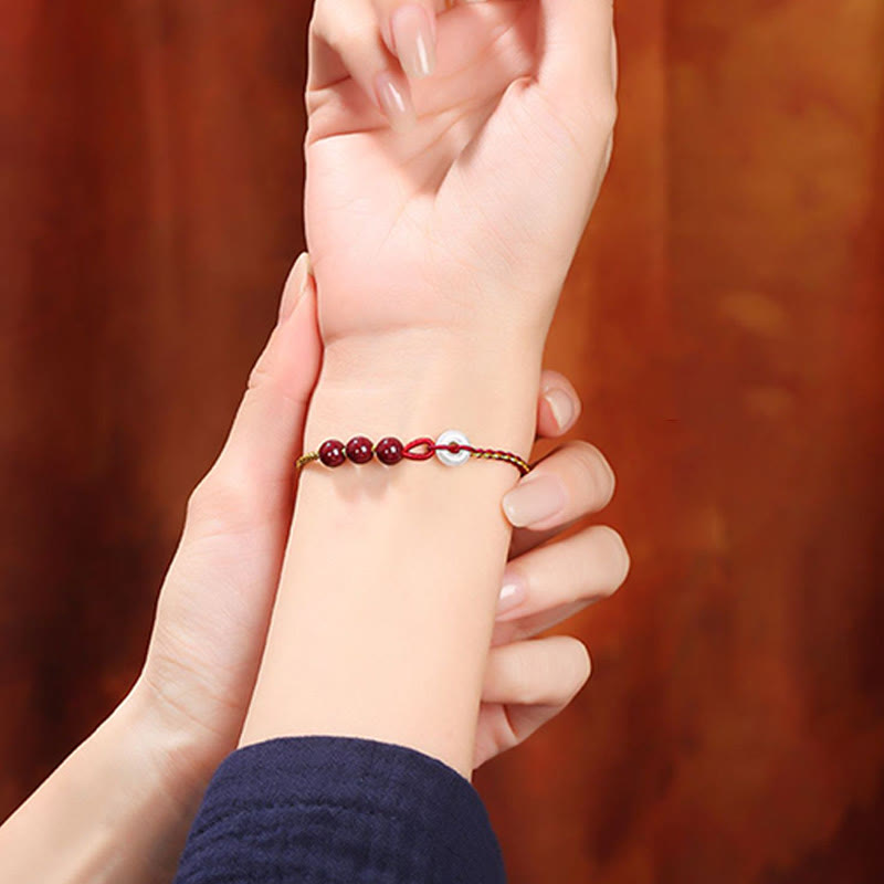 Buddha Stones Natural Cinnabar Jade Peace Buckle Blessing Bracelet Bracelet BS 24