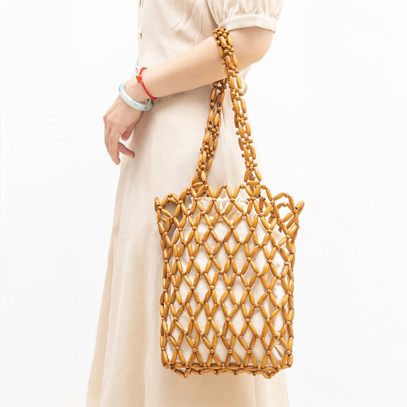 Buddha Stones Hand-woven Wooden Beads Shoulder Bag Handbag Shoulder Bag BS 2