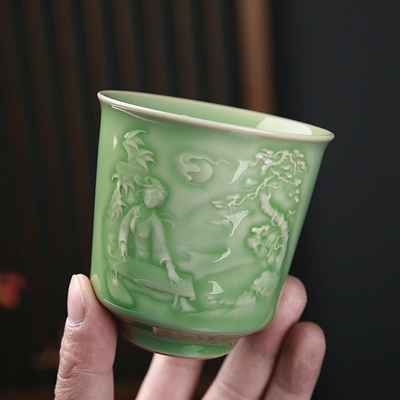 Buddha Stones Trees Pavilion Mountains Rivers Pine Ceramic Teacup Kung Fu Tea Cup Cup BS 3