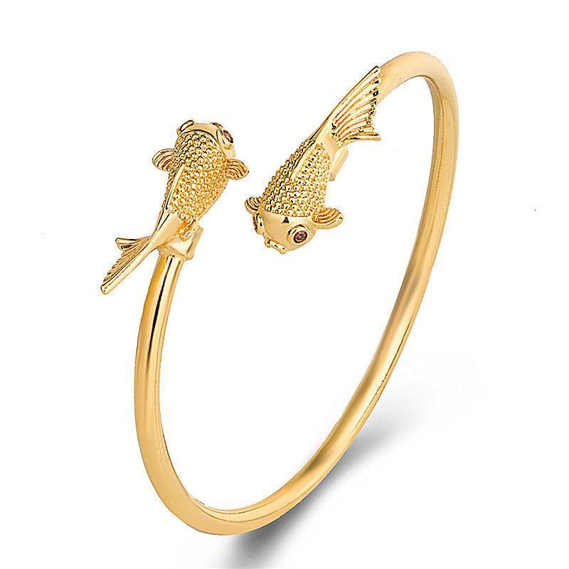 Buddha Stones Double Koi Fish Copper Prosperity Wealth Bracelet Bracelet Bangle BS Koi Fish (Luck ♥ Prosperity)