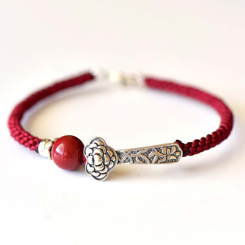 Buddha Stones 925 Sterling Silver Cinnabar Blessing String Bracelet Bracelet BS 3