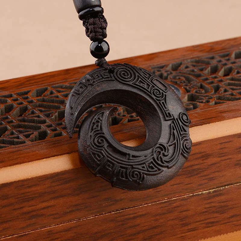 Foviel Small Leaf Red Sandalwood Ebony Wood One's Luck Improves Design Patern Protection Necklace Pendant