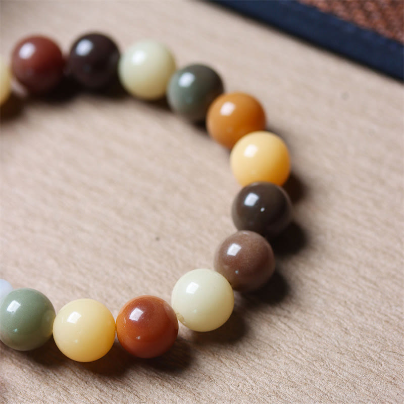 Buddha Stones Natural Multicolored Gradient Bodhi Seed Liuli Glass Charm Peace Bracelet Bracelet BS 7