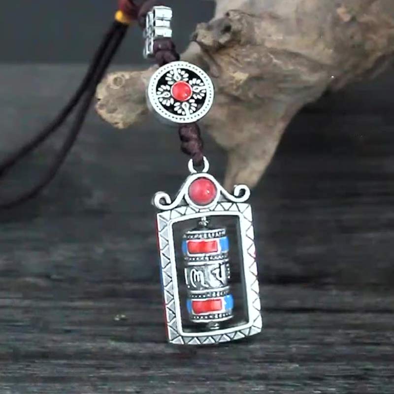 Buddha Stones Six True Words Prayer Wheel Rotation Knot Blessing Keychain Decoration Decorations BS 5