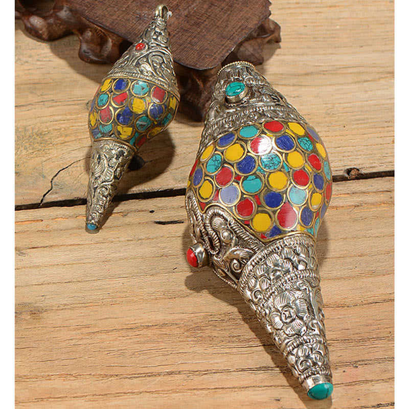 Buddha Stones Tibetan Handmade Natural Shankha Colorful Conch Shell Seashell Wealth Home Decoration Decorations BS 1