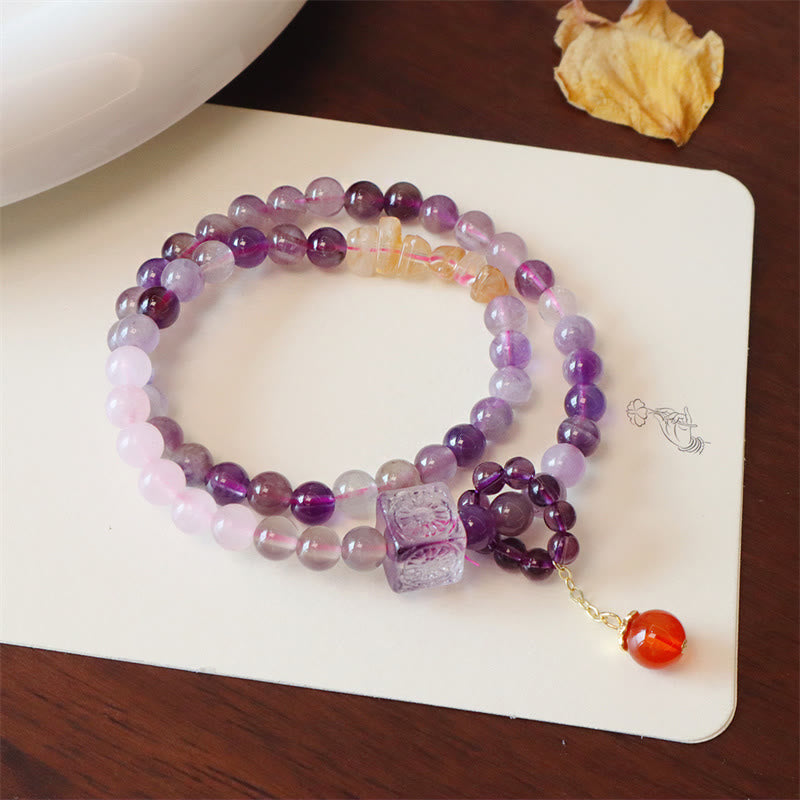 Buddha Stones Natural Amethyst Citrine Positive Transformation Double Wrap Bracelet Bracelet BS Amethyst(Wrist Circumference 14-15cm)