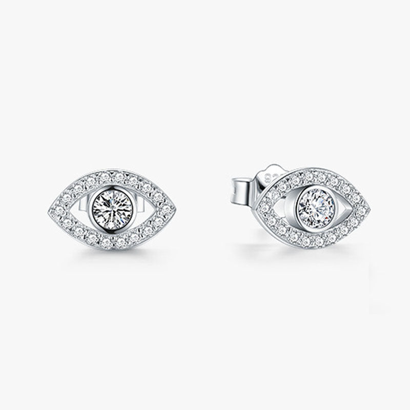 Foviel 925 Sterling Silver Evil Eye Symbol Protection Stud Earrings