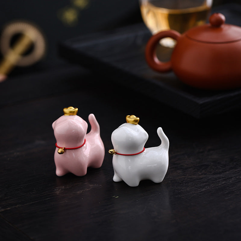 Buddha Stones Mini Lucky Cat Ingot Tea Pet Ceramic Home Desk Figurine Decoration Decorations BS 10
