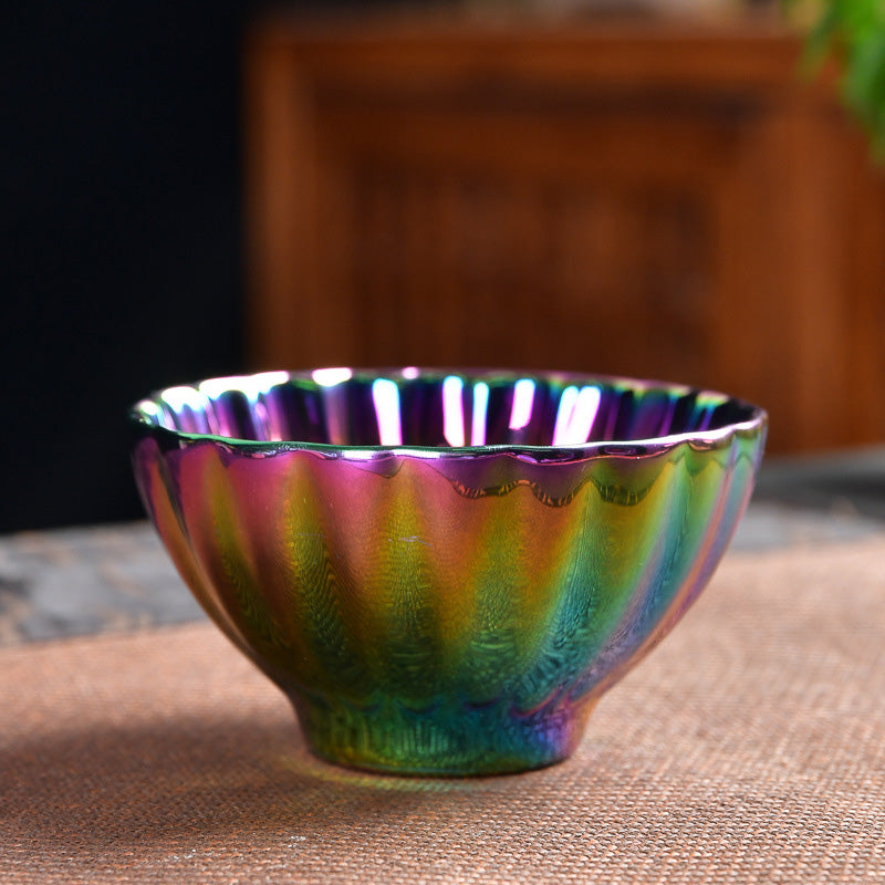 Buddha Stones Lotus Peacock Gold Inlaid Multicolored Chinese Jianzhan Ceramic Teacup Kung Fu Tea Cup Jian Zhan Tea Cup BS 3