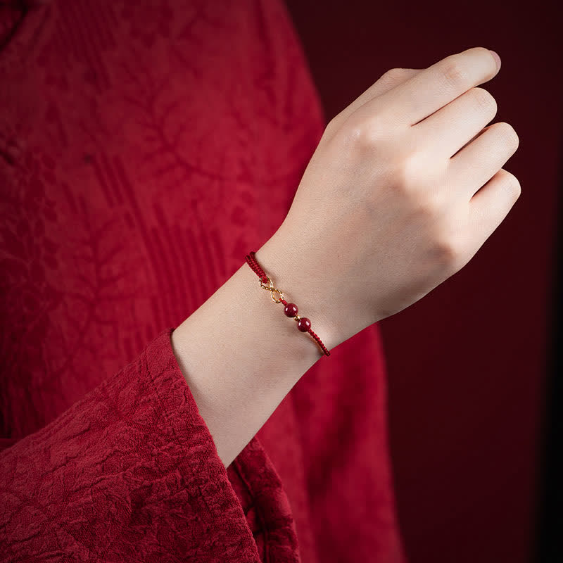 Buddha Stones Cinnabar Blessing Red String 14K Gold Infinity Symbol Bracelet Anklet Bracelet Anklet BS 1