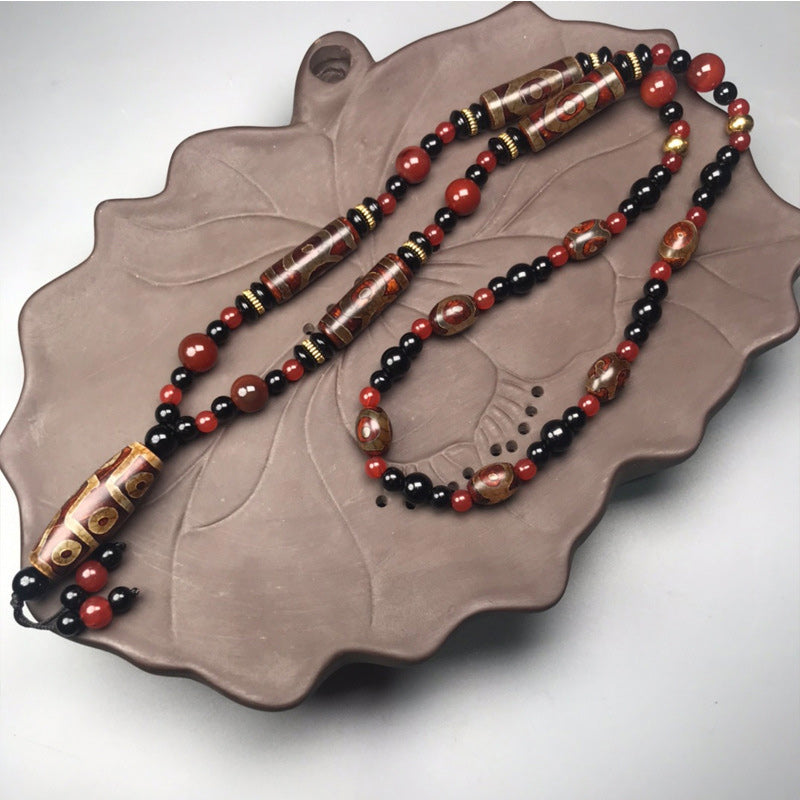 Buddha Stones Nine-Eye Dzi Bead Red Agate Wealth Health Necklace Necklace BS main