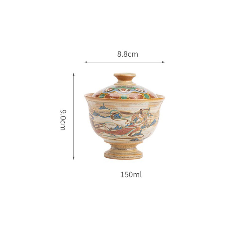 Buddha Stones Dunhuang Flying Apsaras Ceramic Gaiwan Sancai Teacup Kung Fu Tea Cup With Lid Cup BS 9