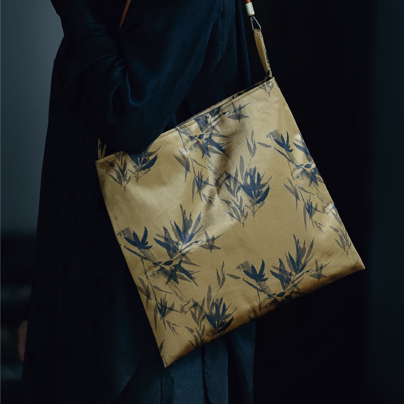 Buddha Stones Bamboo Leaves Flower Butterfly Persimmon Shoulder Bag Handbag Shoulder Bag BS Gold Bamboo Leaves 33*33cm