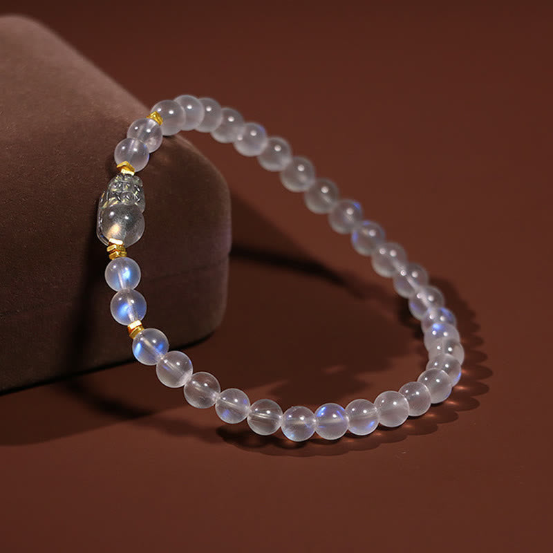 Buddha Stones 925 Sterling Silver Plated Gold Natural Moonstone PiXiu Healing Bracelet Bracelet BS 2