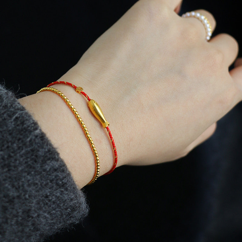 Buddha Stones 14K Gold Plated Koi Fish Luck Wealth Braided Bracelet Bracelet BS 9