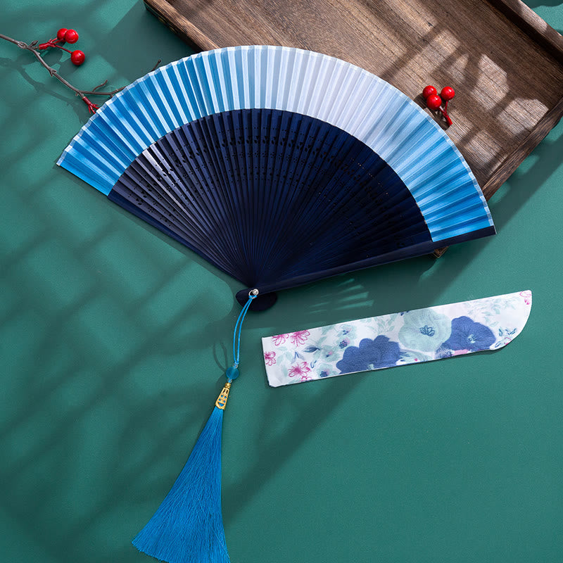 Buddha Stones Gradient Handheld Silk Bamboo Folding Fan