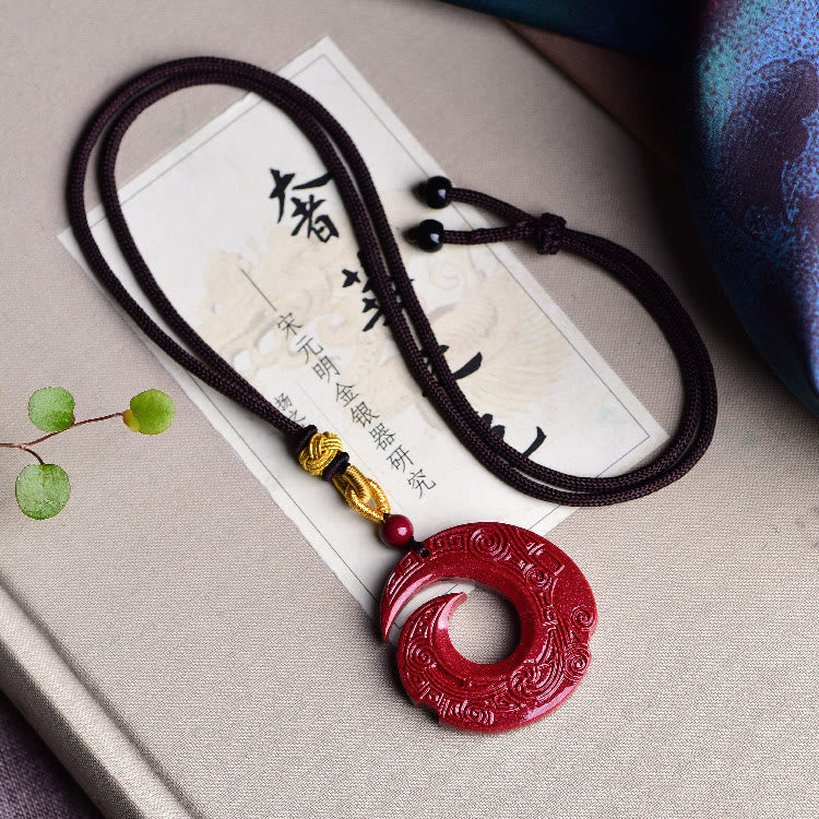 Buddha Stones One's Luck Improves Design Patern Natural Cinnabar Blessing Necklace Pendant Necklaces & Pendants BS Large 38.5*7mm