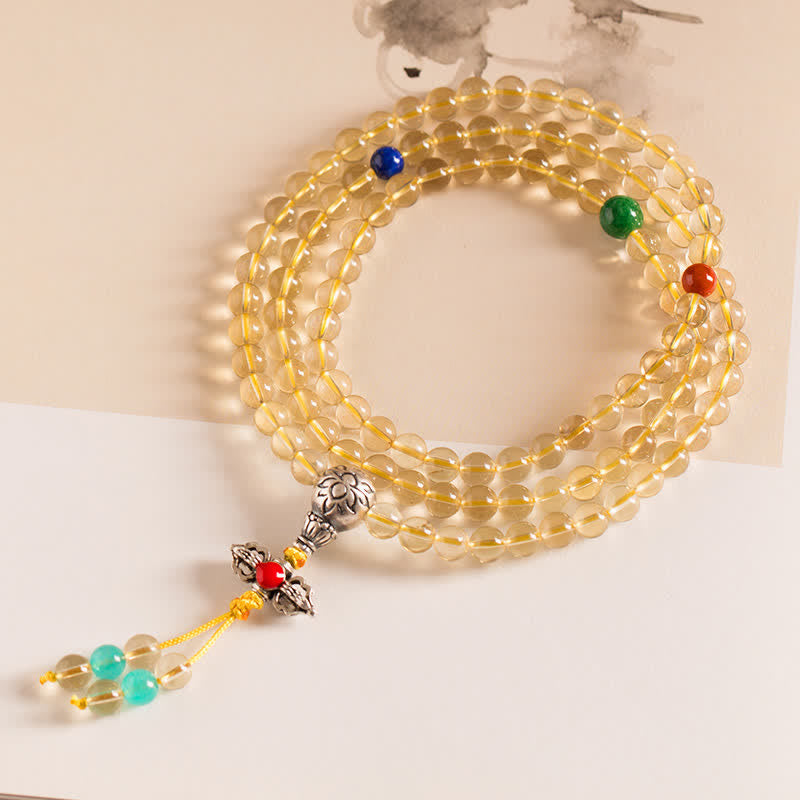 925 Sterling Silver 108 Mala Beads Natural Citrine Red Agate Amber Pleasure Charm Bracelet Mala Bracelet BS Citrine&925 Sterling Silver 8mm