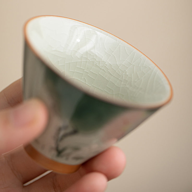Buddha Stones Persimmon Boat Koi Fish Lotus Ceramic Teacup Kung Fu Tea Cup 50ml Cup BS 7