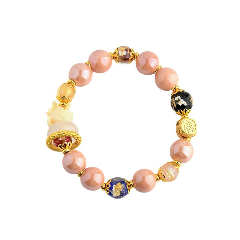 Buddha Stones Tibetan Incense Ash Liuli Glass Bead Luck Protection Nine-Tailed Fox Bracelet Bracelet BS 6