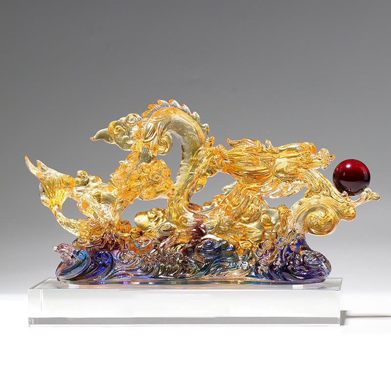 Buddha Stones Handmade Dragon Liuli Crystal Art Piece Protection Strength Home Office Decoration Decorations BS 1