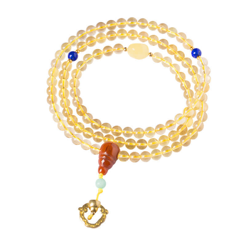925 Sterling Silver 108 Mala Beads Natural Citrine Red Agate Amber Pleasure Charm Bracelet Mala Bracelet BS 14
