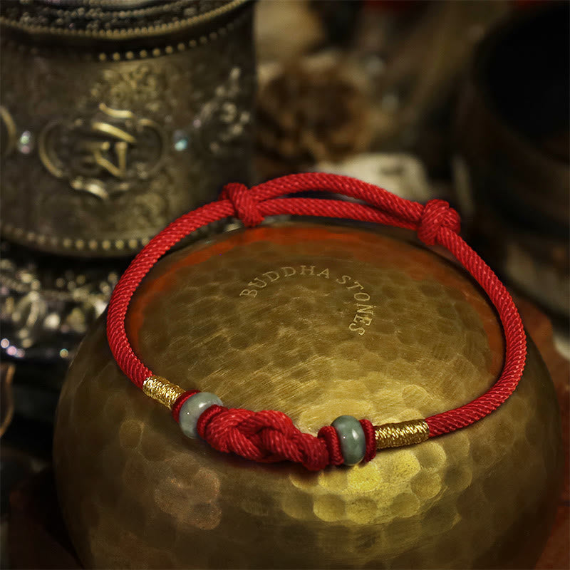 Foviel Red String Jade Luck Fortune Knot Braided Couple Bracelet