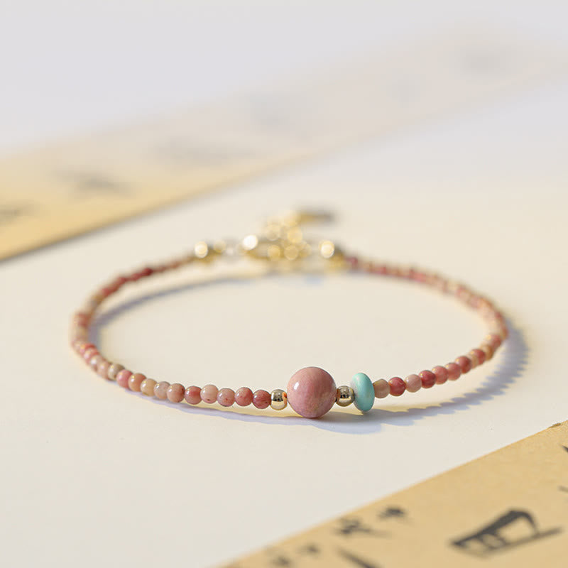 Buddha Stones 14K Gold Plated Natural Rhodonite Loving Energy Chain Bracelet Bracelet BS 1