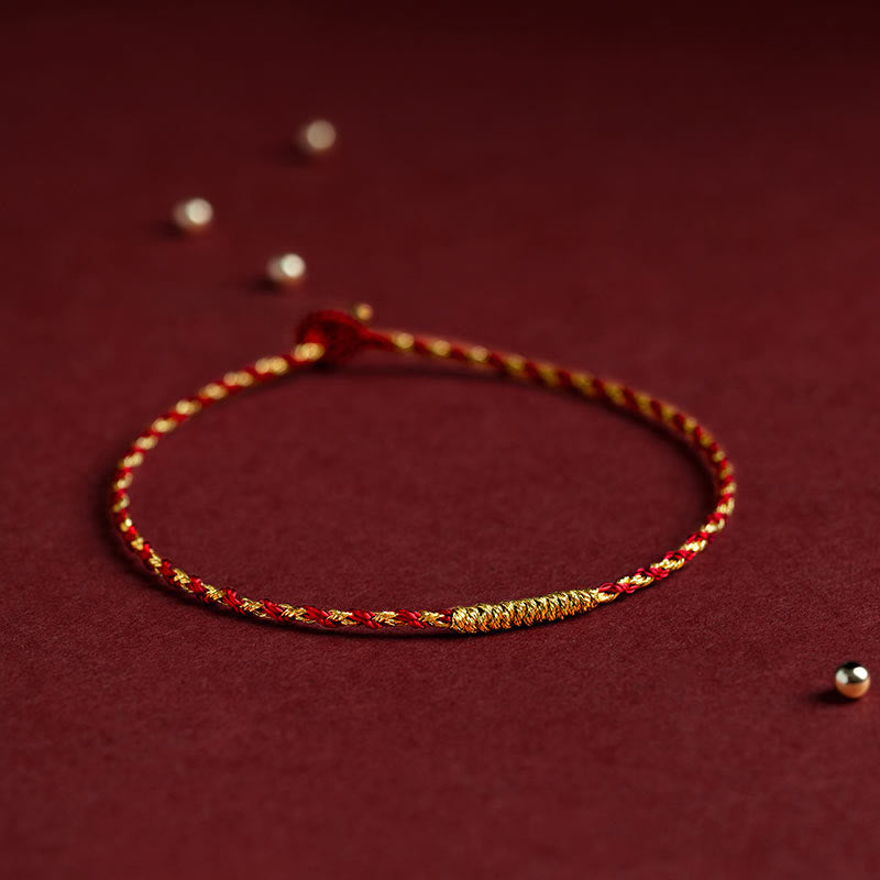 Buddha Stones 14K Gold Plated Handmade Red Gold Rope King Kong Knot Braided Luck Bracelet Bracelet BS 2