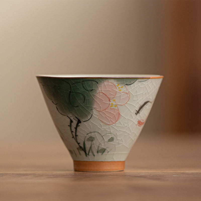 Buddha Stones Persimmon Boat Koi Fish Lotus Ceramic Teacup Kung Fu Tea Cup 50ml Cup BS Koi Fish 6.6cm*4.9cm*50ml