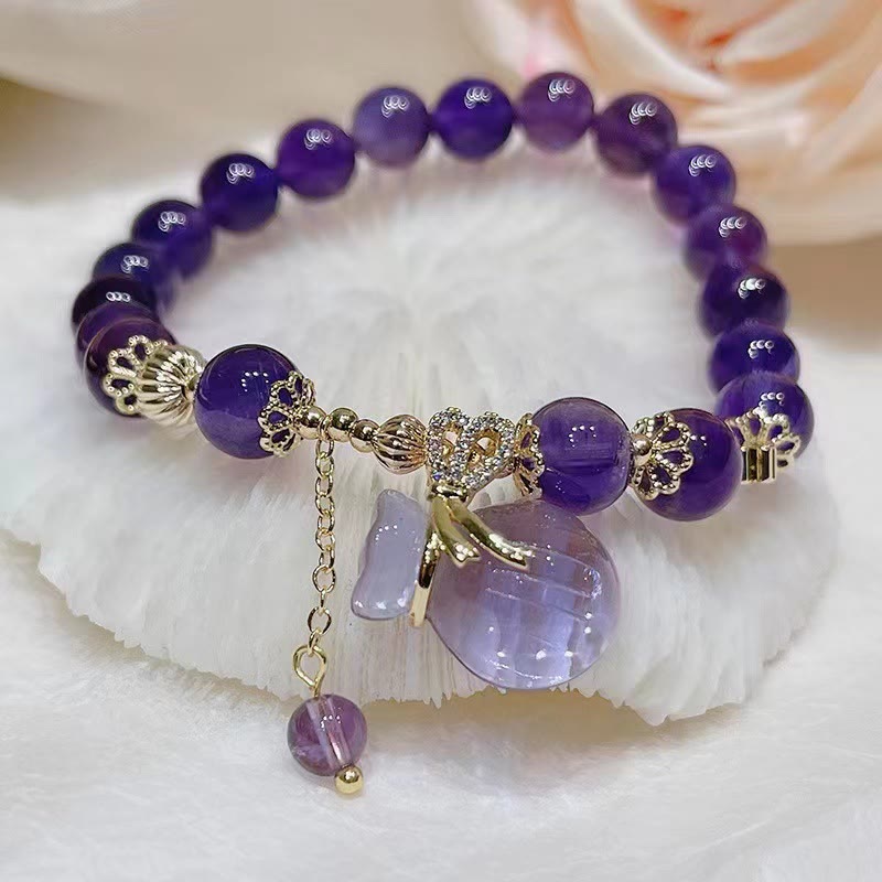 Buddha Stones Natural Amethyst Crystal Money Bag Charm Positive Bracelet Bracelet BS 7