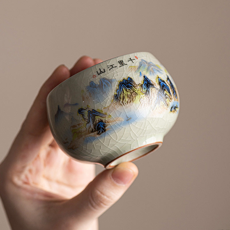 Buddha Stones A Panorama of Rivers and Mountains Ceramic Teacup Kung Fu Tea Cup 150ml Cup BS 2