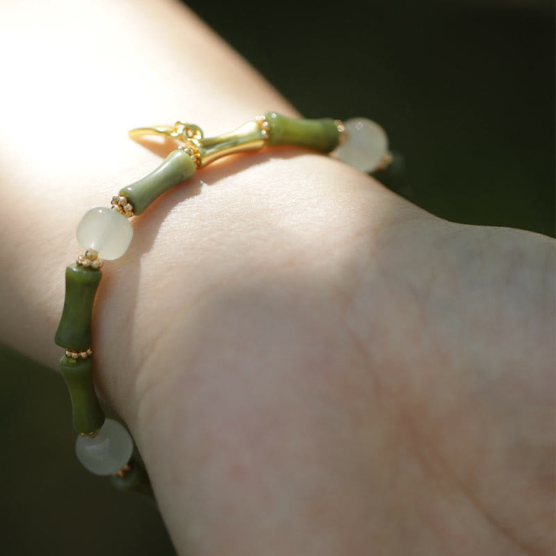 Buddha Stones Green Bamboo Jade Lily of the Valley Wealth Bracelet Bracelet BS 12