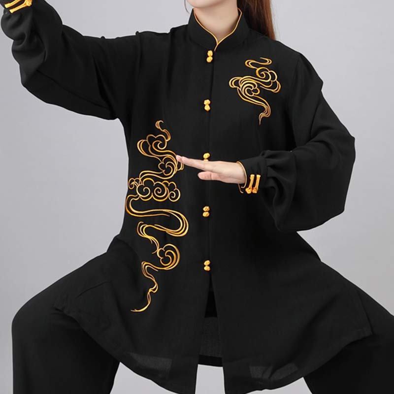Buddha Stones Auspicious Clouds Embroidery Meditation Prayer Spiritual Zen Tai Chi Qigong Practice Unisex Clothing Set - Black - US12,UK/AU16,EU44 (3XL) - image 17