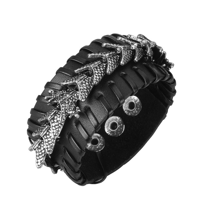 Buddha Stones Dragon Leather Protection Weave Bracelet Bracelet BS Black