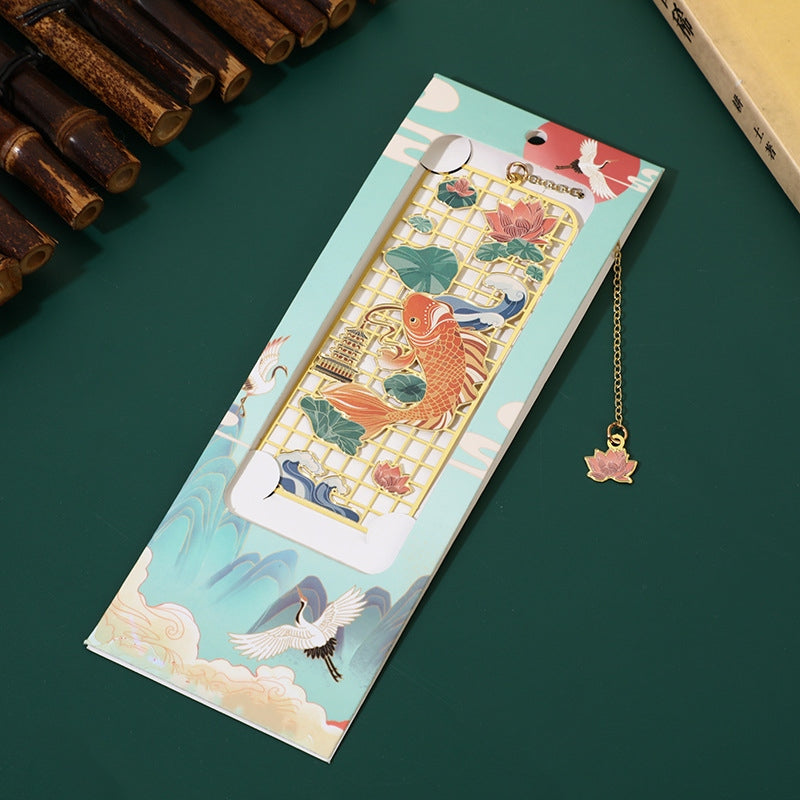 Buddha Stones Elk Koi Fish Crane Nine-Tailed Fox Metal Brass Hollow Bookmark Bookmarks BS Koi Fish