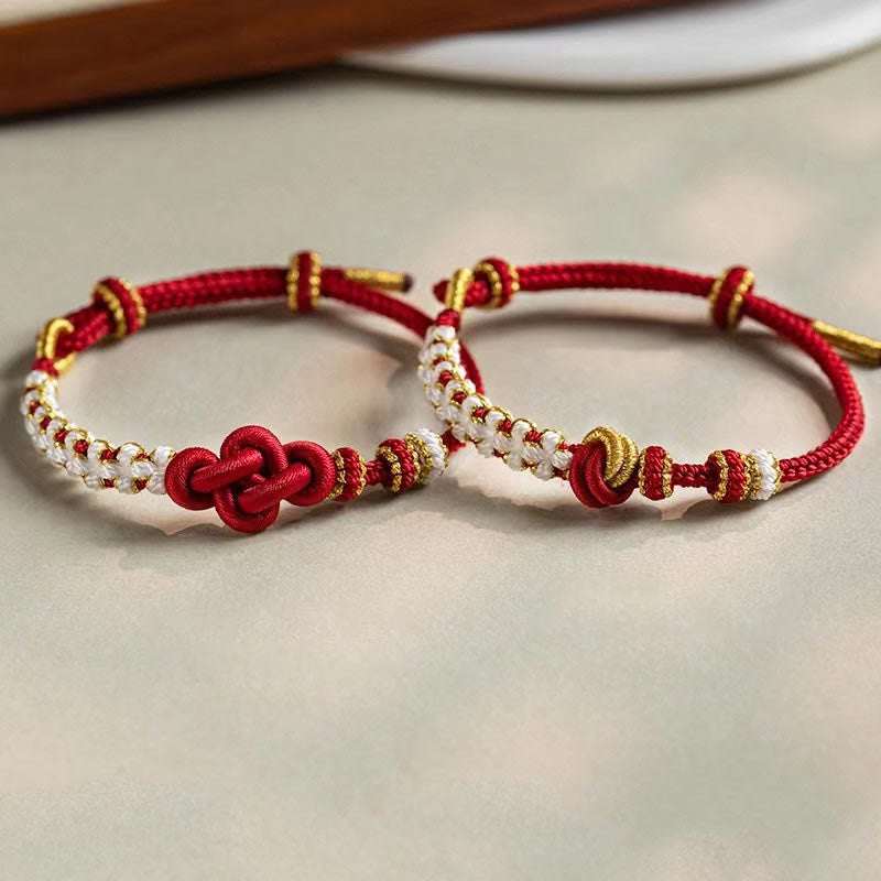 Buddha Stones Handmade True Love Knot Peach Blossom Charm Luck Rope Bracelet Bracelet BS 15