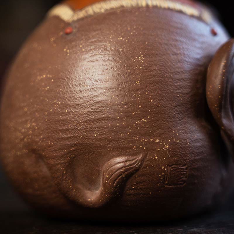 Buddha Stones Cute Elephant Auspicious Clouds Purple Clay Ceramic Teapot Teapot BS 6