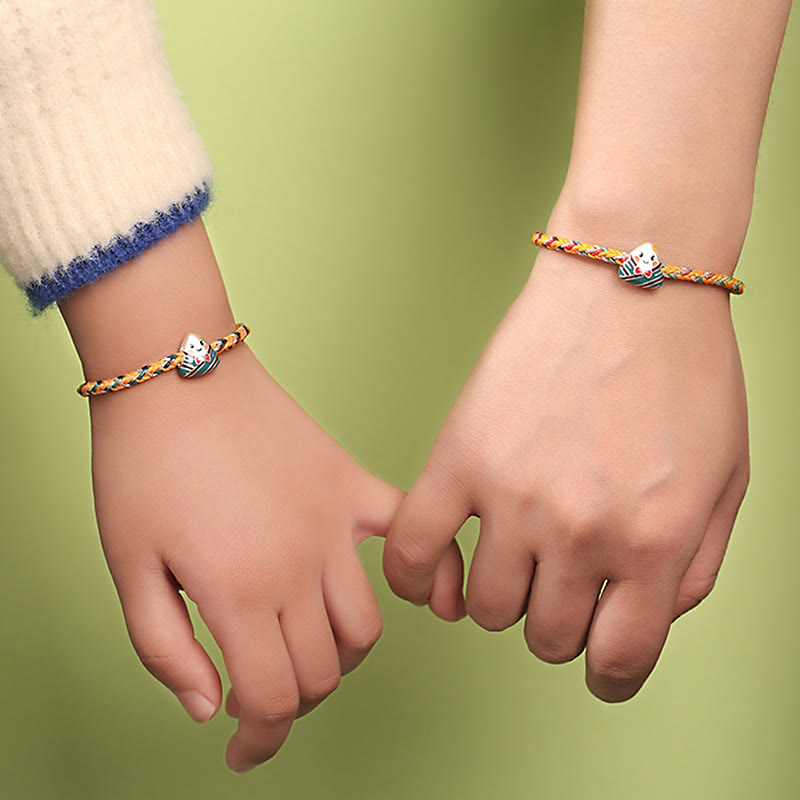 Buddha Stones 925 Sterling Silver Dragon Boat Festival Zongzi Pattern Luck Handmade Multicolored Rope Child Adult Bracelet Bracelet BS 9