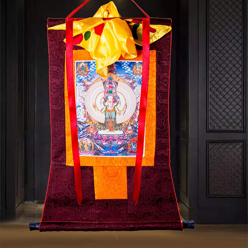 Buddha Stones Tibetan Thousand-handed Avalokitesvara Framed Thangka Blessing Decoration Decorations BS 6