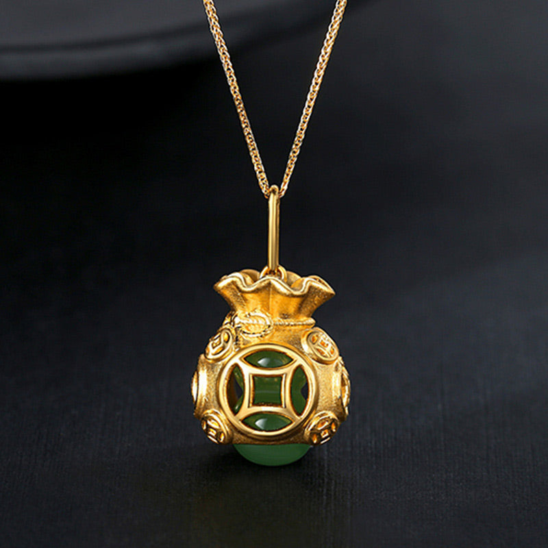 Collier avec pendentif en jade sac d'argent Feng Shui porte-bonheur Foviel