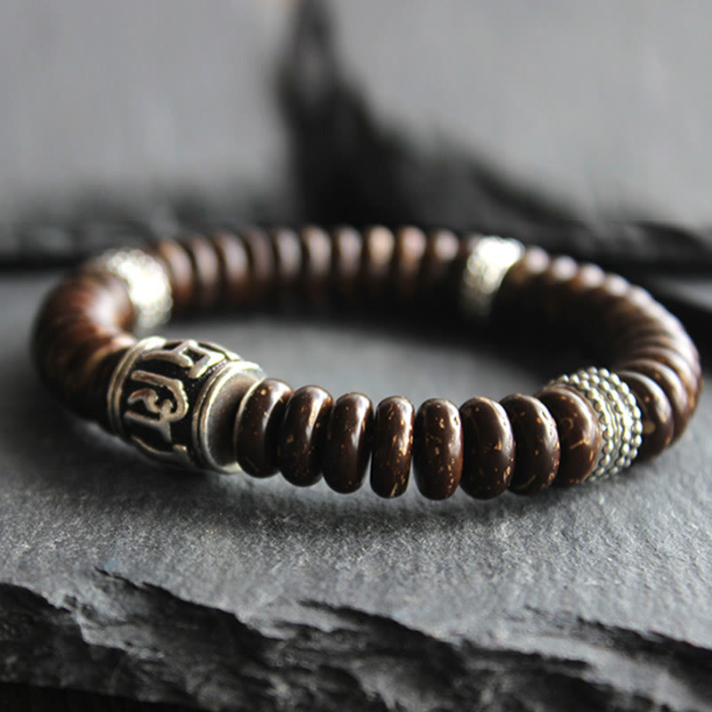 Buddha Stones Natural Tibetan Coconut Shell Om Mani Padme Hum Positive Bracelet Bracelet BS 2