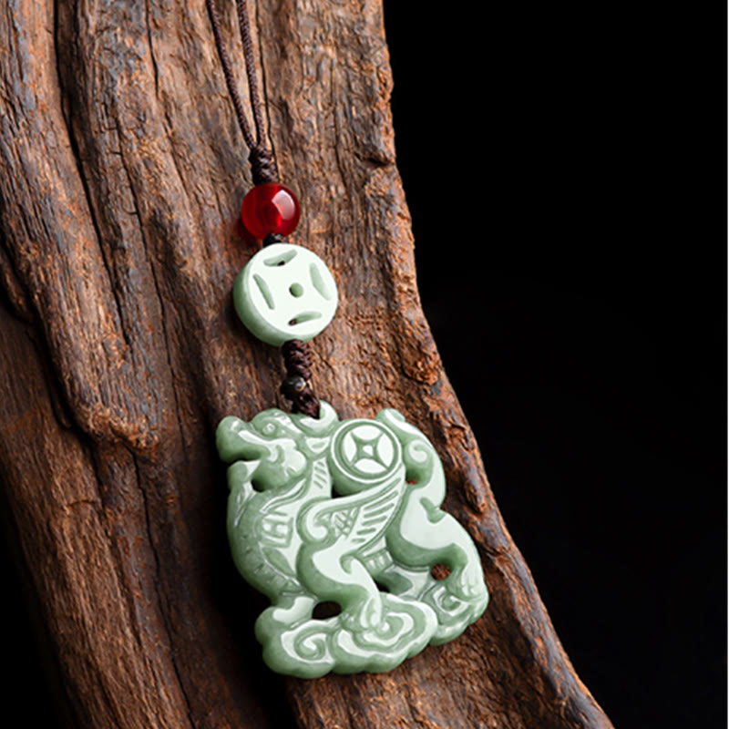 Buddha Stones Natural Jade Kirin Prosperity Phone Hanging Decoration Hanging Decoration BS 8